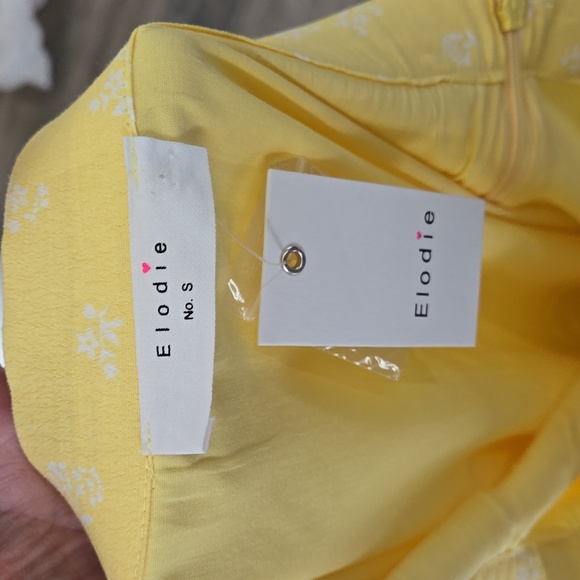 Elodie Yellow White Tiny White Floral Pattern Button Front Skirt Size Small - Picture 10 of 15